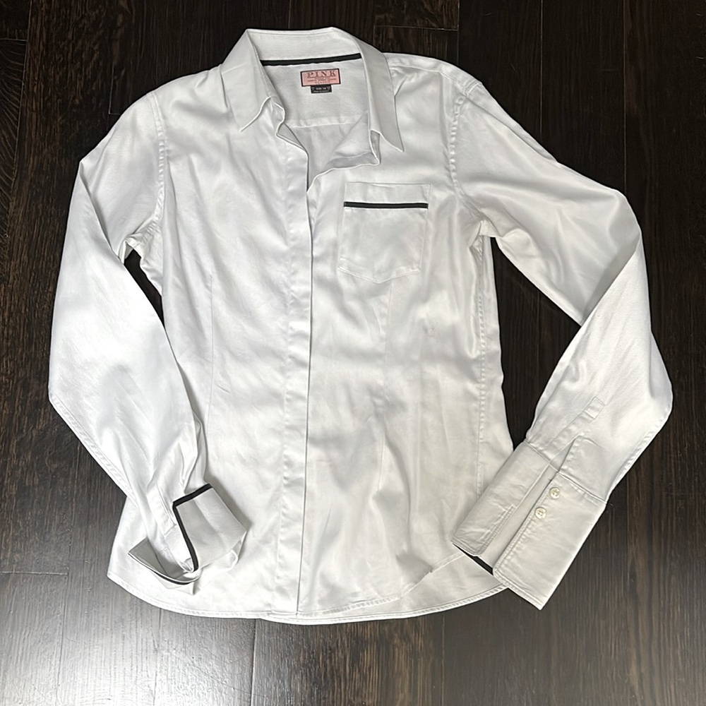 THOMAS PINK Grey Button Down Shirt with Folded Cuff and Pocket Details